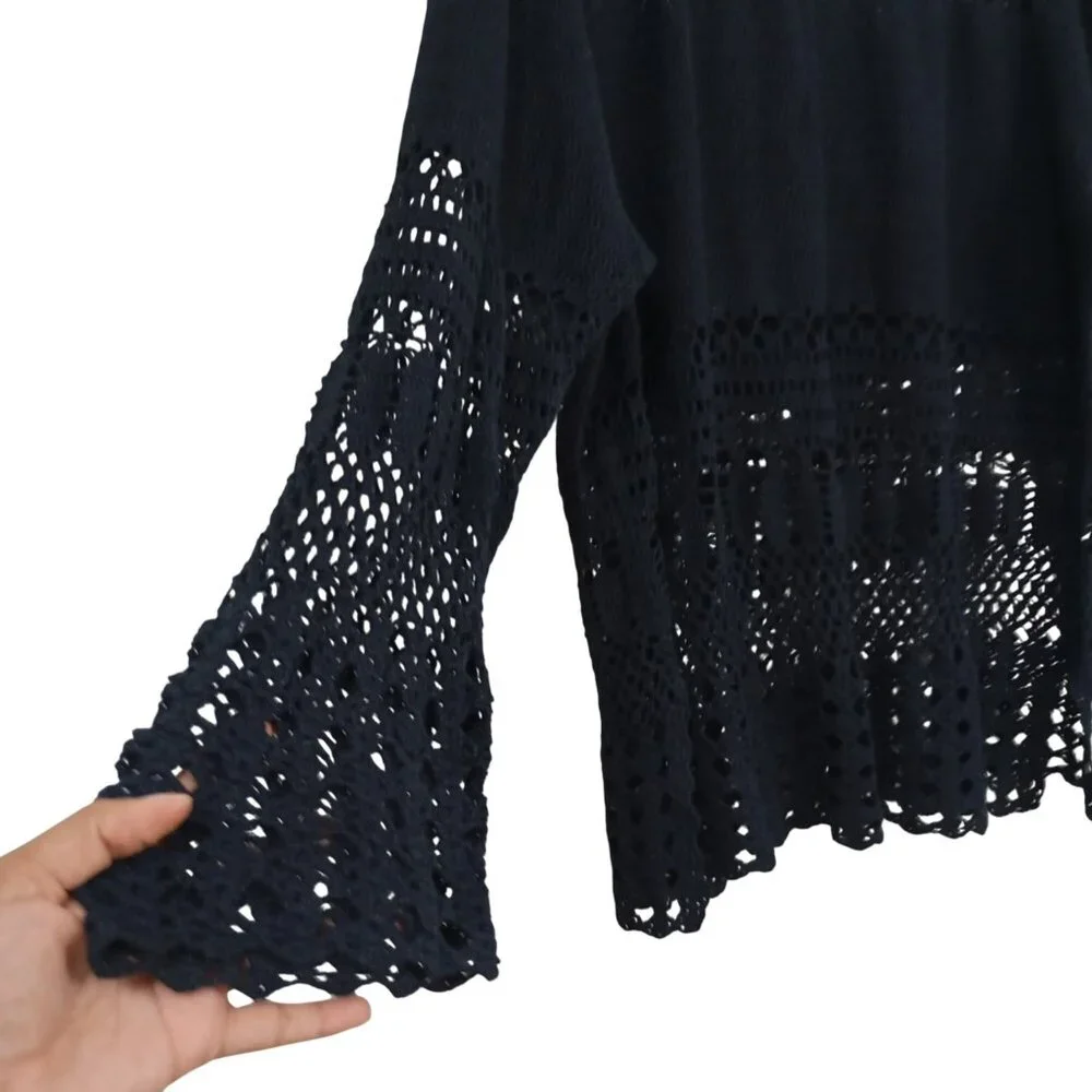 Venezia Jeans Crochet Knit Tunic Top 26/28 Plus Size Boho Bell Sleeves Womens - Picture 4 of 8
